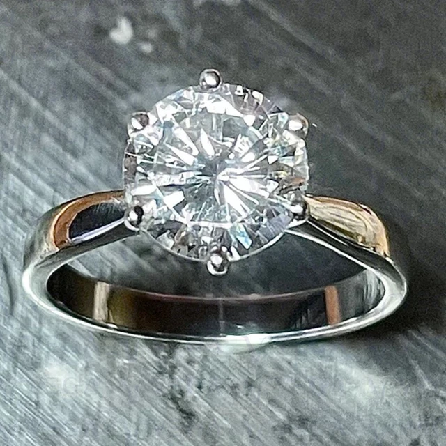 Solid 14K White Gold 3.0carat Round Cut HPHT Diamond Engagement Ring Lab Created