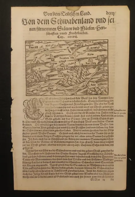 Schwabenland Nuova Svevia Xilografia Sebastian Munster 1574