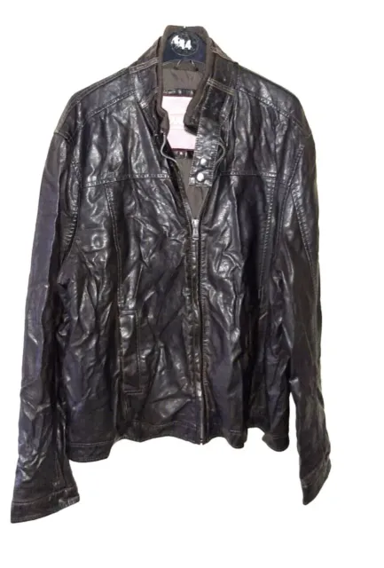Barneys Gents Black Faux Leather Lined Bomber Jacket Coat Mens Uk Size Xl 'O92