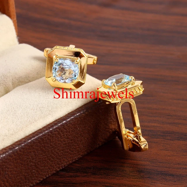 Boutons De Manchette Plaqué Or 18k Avec Pierre Oeil De Tigre Ronde - Élégant, Neuf Avec Emballage, Cufflinks.Direct