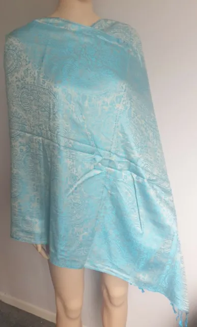 100% Pashmina Silk Soft Shawl Wrap (Blue)