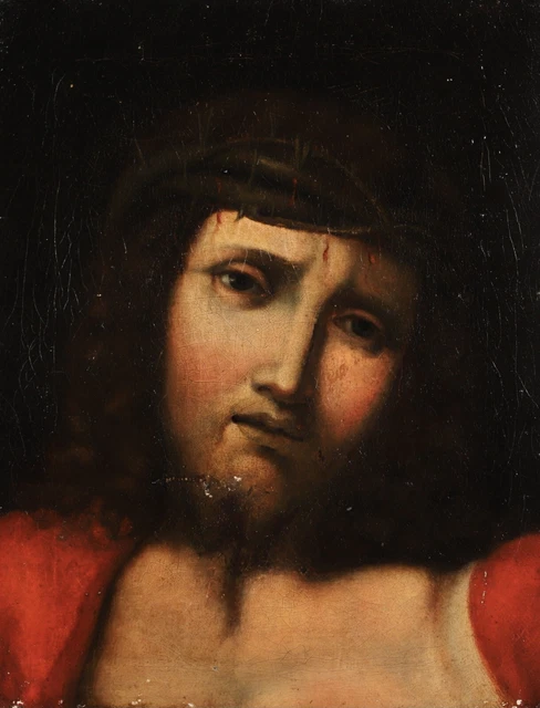 17th CENTURY ITALIAN OLD MASTER OIL CANVAS - CHRIST & CROWN THORNS - TO RESTORE