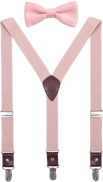 Mens' Bow Tie and Suspenders Set Adjustable Elastic 47", Pink, Size 0.0