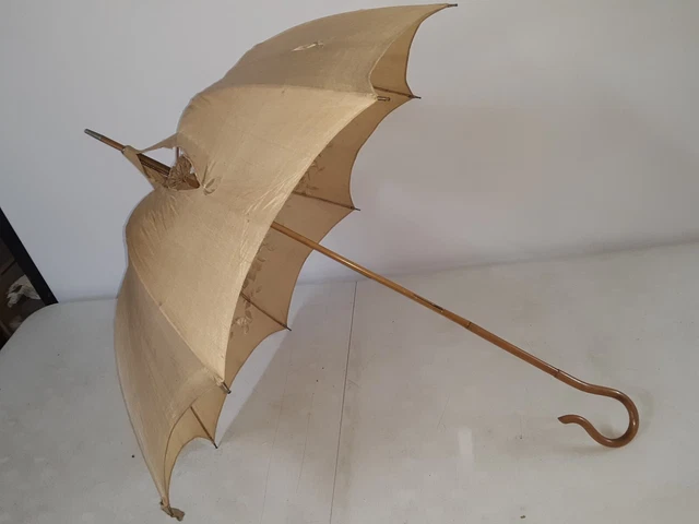 Vintage Parasol wood Hooked Handle & Wood shaft For Restoration