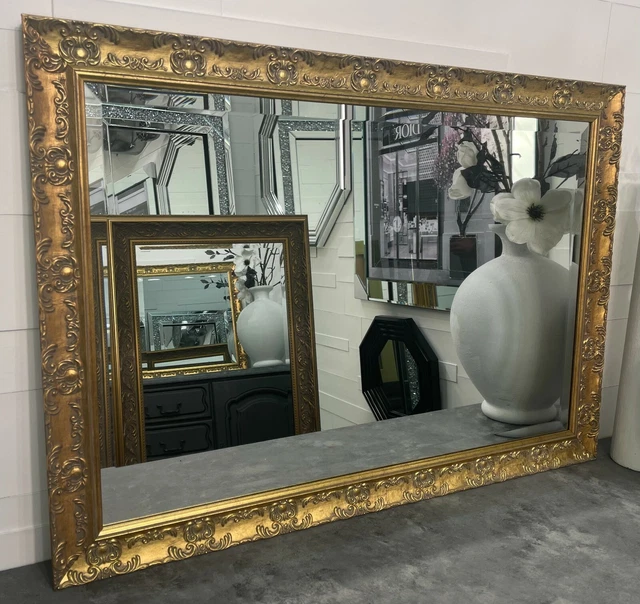LARGE ANTIQUE GOLD French Framed Decorative Rococo Ornate Wall Mirror