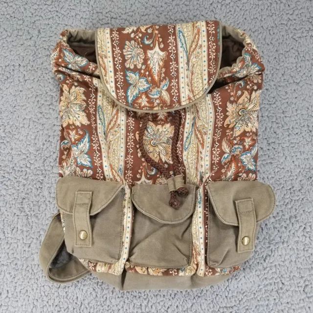 Urban Outfitters Ecote Backpack Y2K Green Brown Floral Hippie Cotton Bag