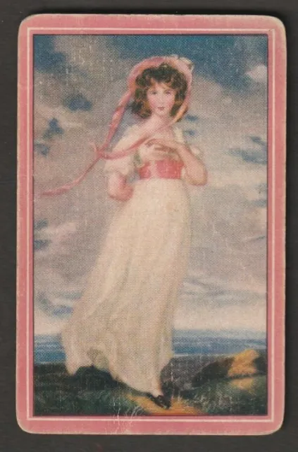 One Single Vintage Playing Swap Card : PAINTING PINK GIRL