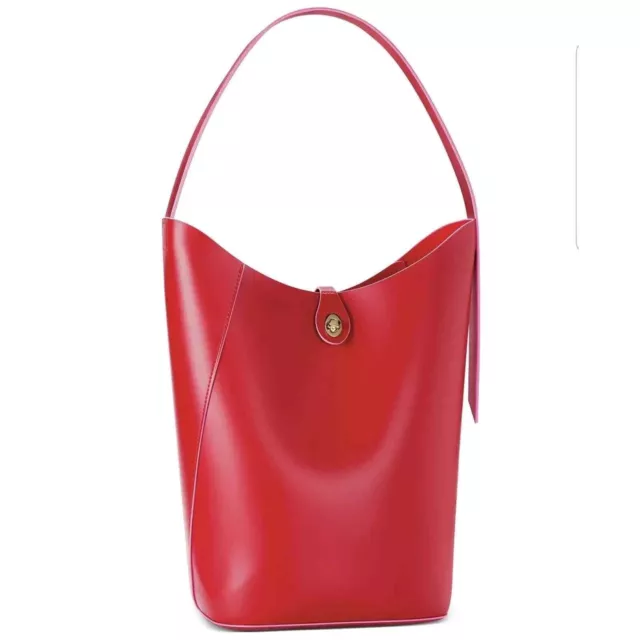 ELIZABETH ARDEN New York Red Leather Tote Shoulder Bag Purse hobo Bucket Style