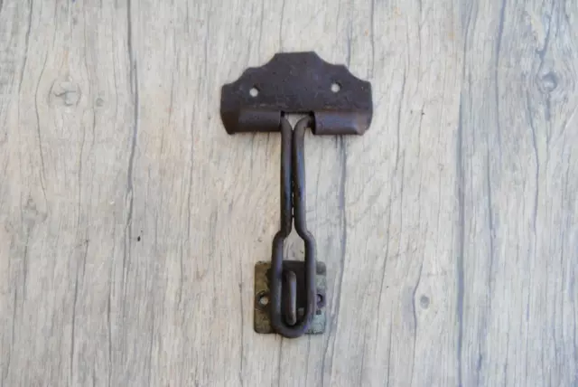 Vintage iron drawer dresser tool box chest trunk drop lifting latch lock ornate