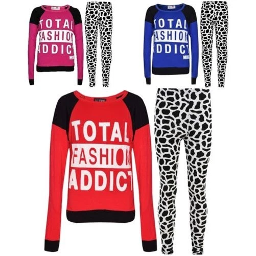 Bambine Totale Moda Addict Stampato Trendy Top & Moda Set Leggings 7-13 Anni