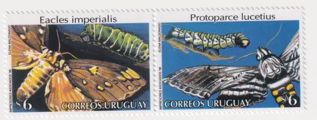 Uruguay, zusammenhängende satz, Mi 2376-2377, Einheimische Nachtfalter