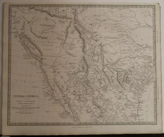Republic Of Texas & California United States 1844 S.d.u.k. Antique Original Map