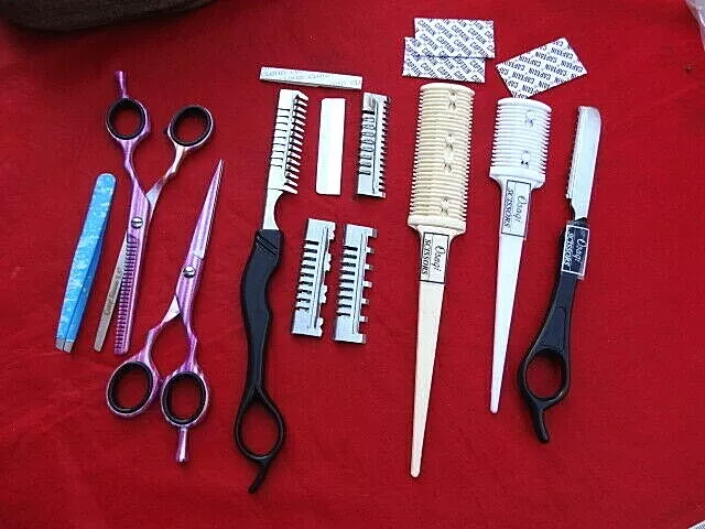 5.5" Scissors Set + 4 x Hairdressing Hair Razor /Shaper/Styling Feather Combs