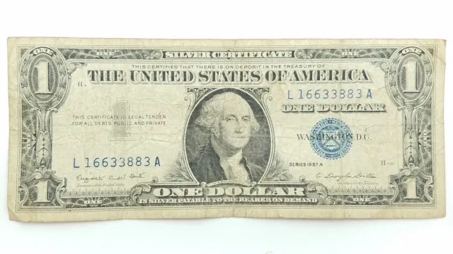 1957 A Blue Seal $1 One Dollar Silver Certificate Bill - Old Paper Money