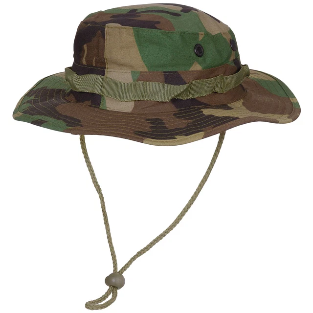 Chapeau Militaire Bush Boonie Ripstop - Camouflage Woodland, Coton, Marque MFH, Neuf Avec étiquettes