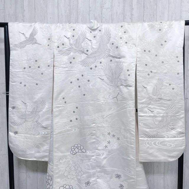 Japanese Kimono Uchikake Luxurious Wedding Embroidery Pure Silk White Crane K556 3