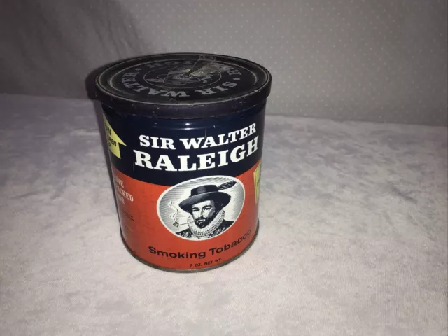 Vintage Sir Walter Raleigh Smoking Tobacco Tin Can EMPTY  Black Top