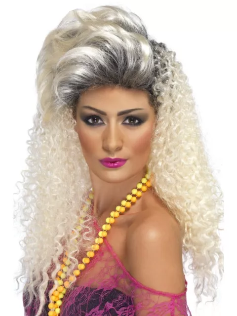80's Curly Bottle Blonde Wig with Quiff Adult Womens Smiffys Fancy Dress Costume