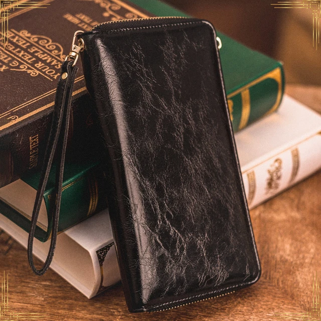 LUXURY LEATHER Womens Bag Phone Card Money  Wallet Clutch Wristlet Black Handbag