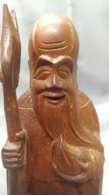 Old Vintage Carved Wooden Asian Chinese Taoist Immortal Shou Xing Figure Statue