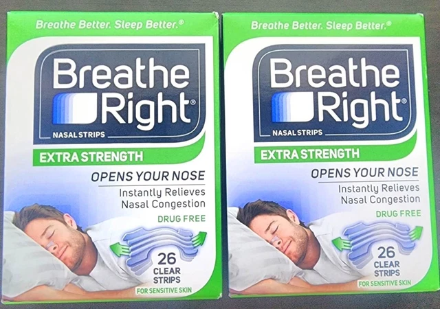 Lote de 2: Tiras nasales transparentes RESPIRACIÓN DERECHA Piel sensible extra 26 quilates