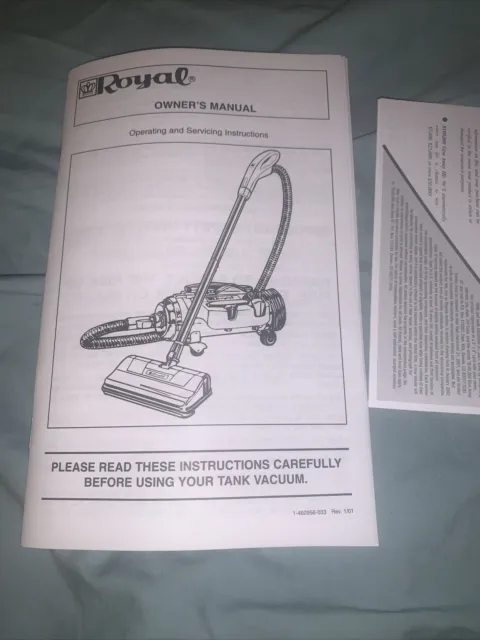 Vintage Royal Tank Vacuum Original Owner‘s Manual 13 Pages 2001