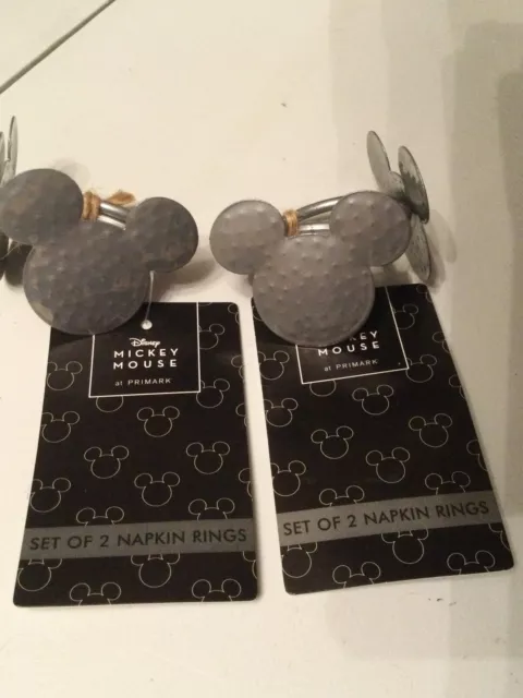 4 X Disney Mickey Mouse Silver-Tone Napkin Rings Table Decoration Bnwt Primark