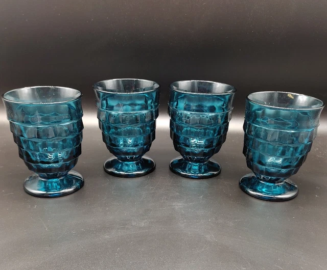 Set Of 4 Vtg Whitehall Indiana Colony Riviera Blue Short Tumblers Glasses 4.25"