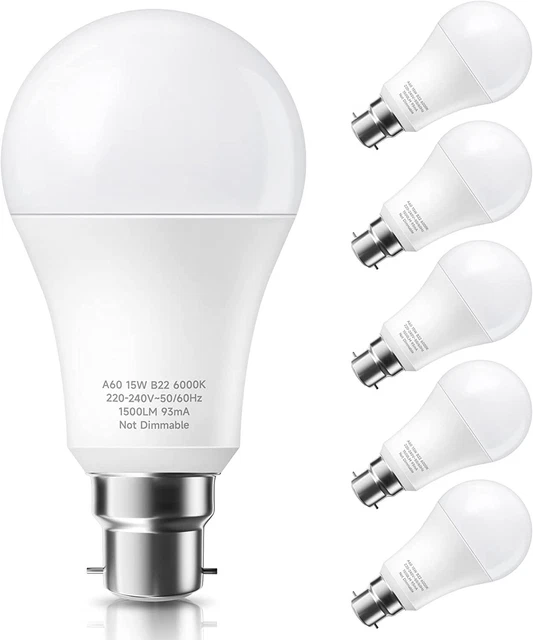 B22 LED Glühbirnen, 15 W B22 Bajonett Glühbirnen entspricht 150 W 6er-Pack PURSNIC