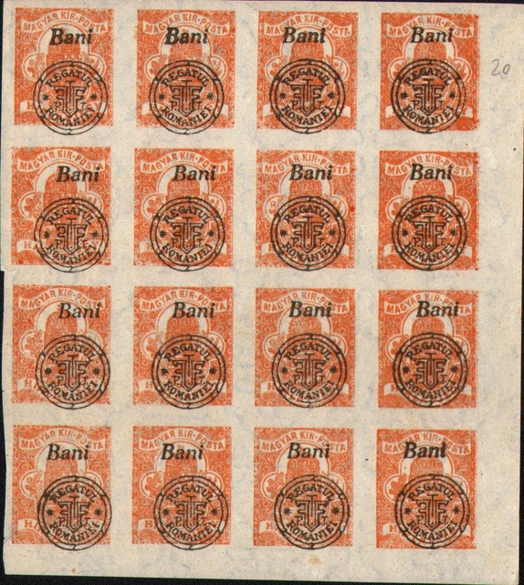 16 Stamp In Block With Error / Romania - Hungary 1919 Oradea / Mnh