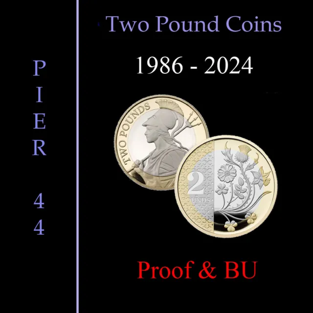 1986 - 2024 UK £2 Two Pound Coins PROOF & BU Brilliant Uncirculated Royal Mint