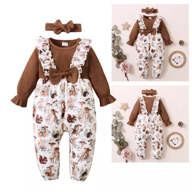 Newborn Baby Girls Floral Ruffle Tops Pants Clothes Set Jumpsuit Romper Outfits