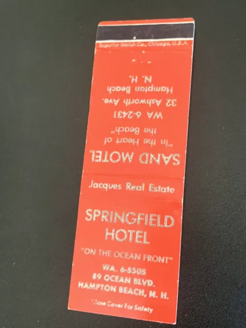 Vintage New Hampshire Matchbook: “Springfield Hotel” Hampton Beach, NH