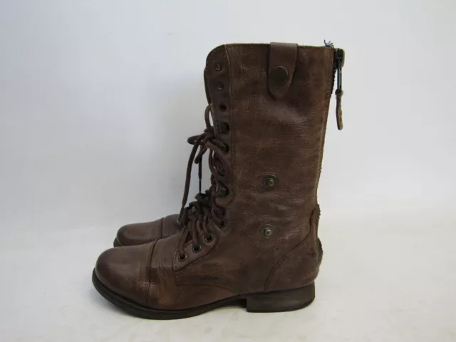 Steve Madden Womens Sz 6.5 M Brown Leather Zip Laces Ankle Fashion Boots Bootie