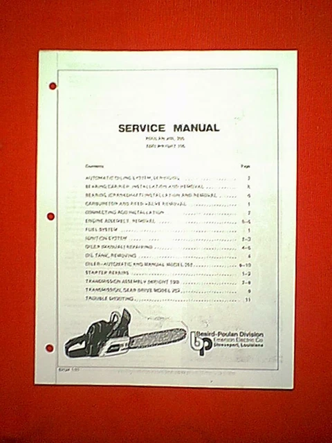Poulan Chain Saw Models 200 , 300 & Wright 100 Service Manual 1 / 81 Poulan Chain Saw Models 200 , 300 & Wright 100 Service Manual 1 / 81