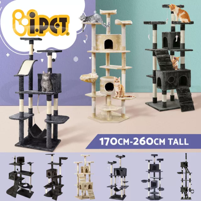 i.Pet Cat Tree Tower Scratching Post Wood Scratcher Condo Toys Trees Bed Large