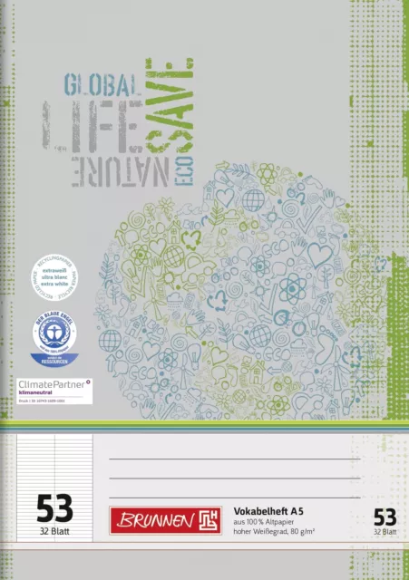 Brunnen – 104685401 Homework Book A5, 48 Blatt, Recycled Paper)