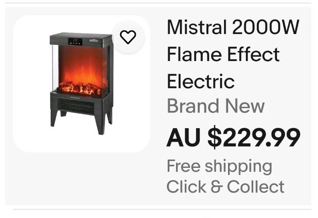 MISTRAL ELECTRIC HEATER Fireplace Flame Effect Portable Free Standing 1800W  $149.97 - PicClick AU