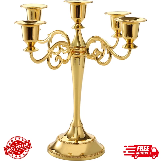 Gold 5 Arms Candelabra 10.4 Inch Metal Tall Candelabra Candle Holder Candlestick