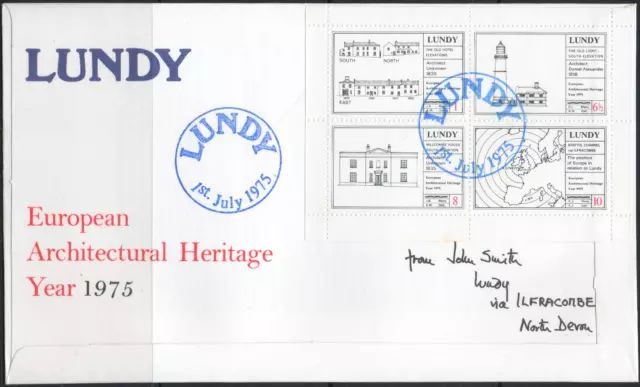 Lundy Island 1975 QEII European Architectural Heritage Year mini sheet  FDC