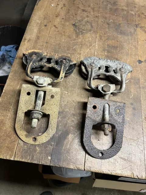 Myers Adjustable Sure Grip Stay On cast iron Barn Door Rollers Hangers Pair Set