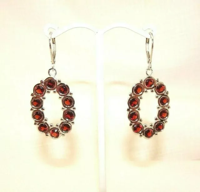 6.60 ct Natural Garnet Sterling Silver Oval Shape Drop Leverback Earrings