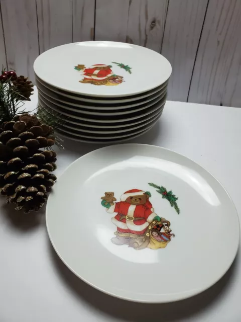 Mikasa Fine China L5370 Christmas Bear In Santa Suit 7.5" Salad Plates Set of 10