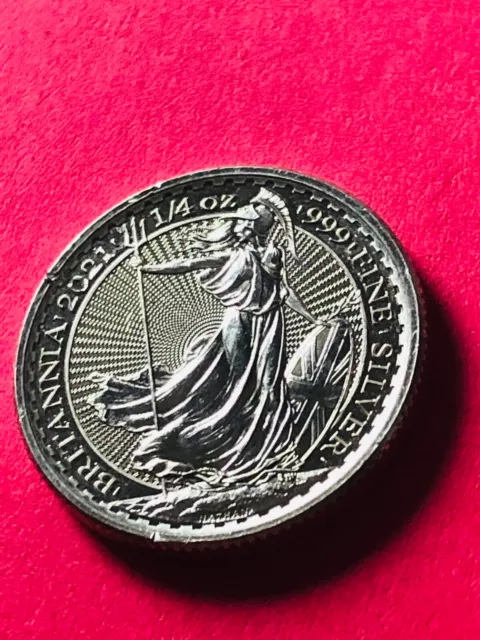 United Kingdom Silver Britannia 2021 1/4 oz  Solid Silver .999 50 pence coin.