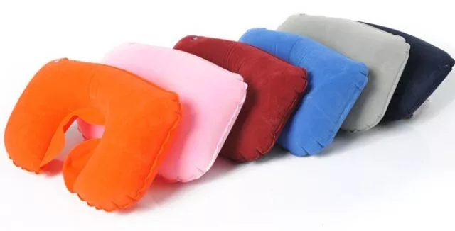 Inflatable Travel Neck Pillow Flight Rest Sleep Support Blow-Up Cushion Camping