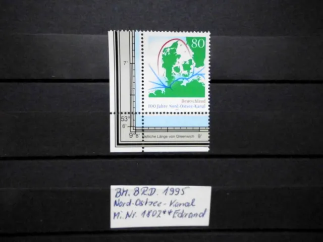BM Briefmarken BRD Bund 1995 100 Jahre Nord-Ostsee Kanal Mi. Nr. 1802** Eckrand