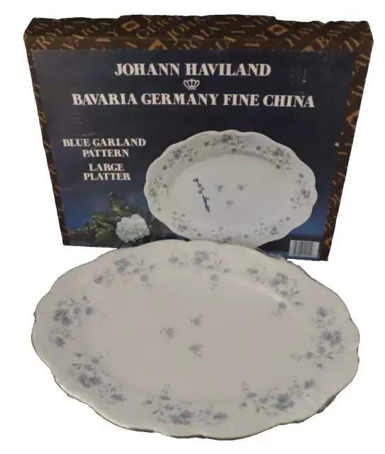 Johann Haviland Blue Garland Covered 14.5 in Platter Bavaria New in Box Vintage