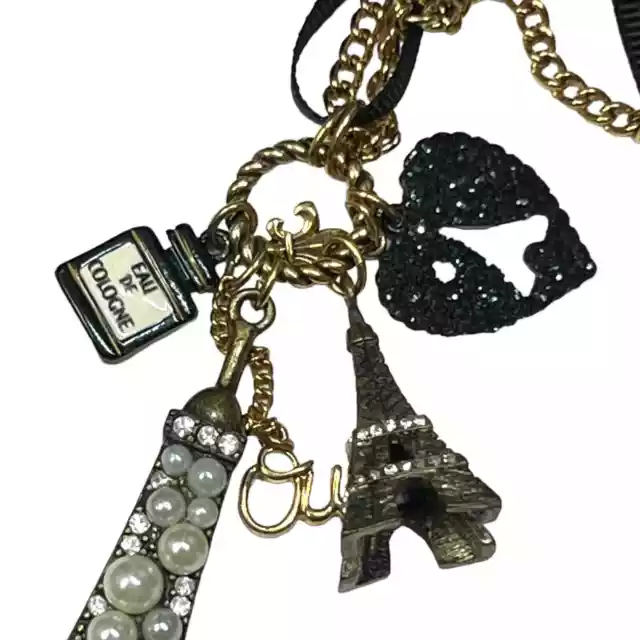 Betsey Johnson Paris Eiffel Tower Charm Necklace Pearls Oui Vintage