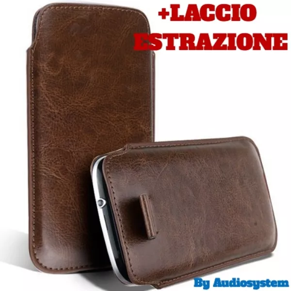 Custodia COVER per SAMSUNG GALAXY NOTE 3 GT N9005 +FIBBIA PELLE BROWN SACCHETTO