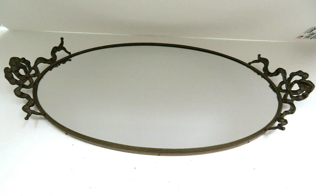 Vintage Ornate Brass Oval Vanity Dresser Mirror